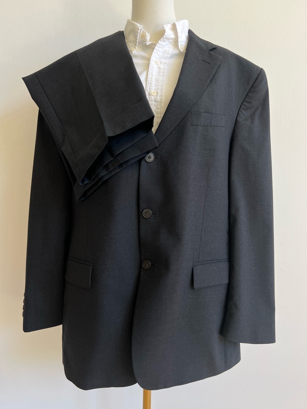 VTG Oscar de la Renta Profile 46R 38x31.5 Black 100% Wool 2 Pc Suit Jacket Pants
